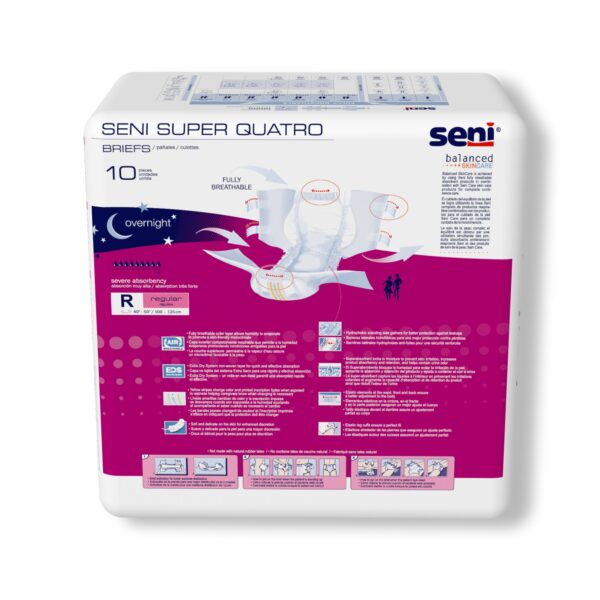 Seni Super Quatro Regular Disposable Heavy Absorbency Unisex Adult Incontinence Brief - Part No. S-RE10-BQ1 - Image 8