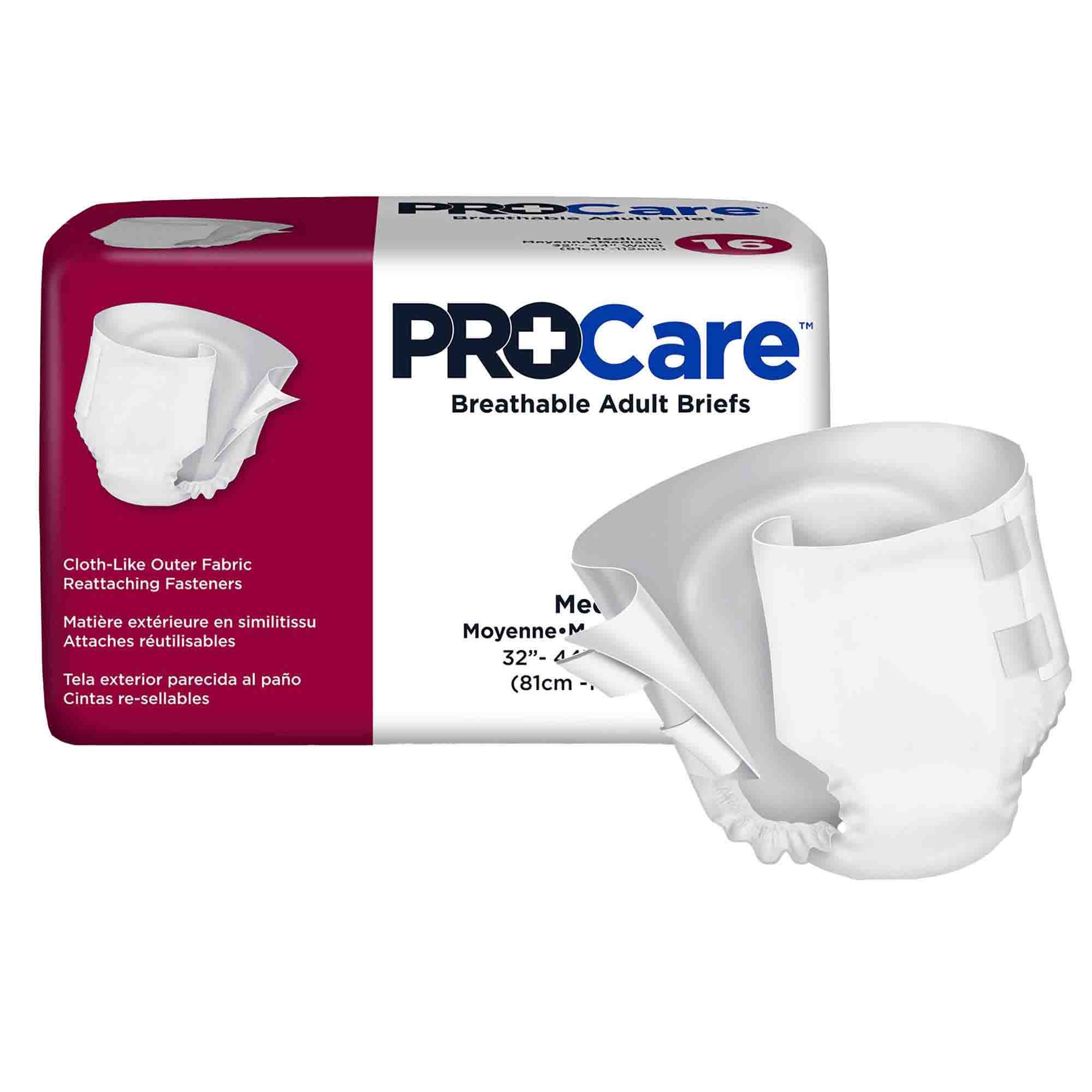 ProCare Unisex Adult Incontinence Brief Medium - Heavy Absorbency, Breathable & Discreet Fit