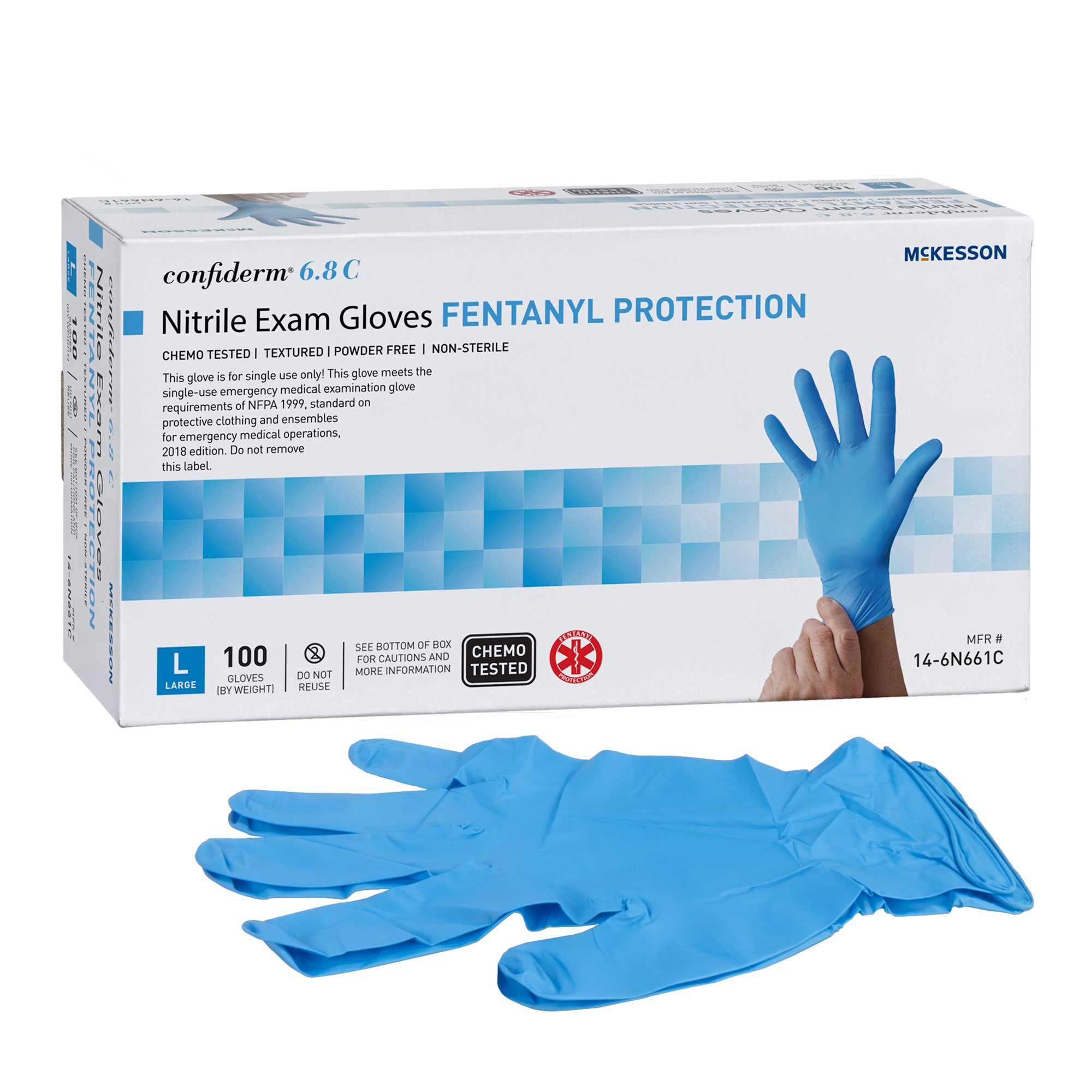 McKesson Confiderm 6.8C Large Nitrile Exam Gloves * Textured, Chemotherapy & Fentanyl Resistant