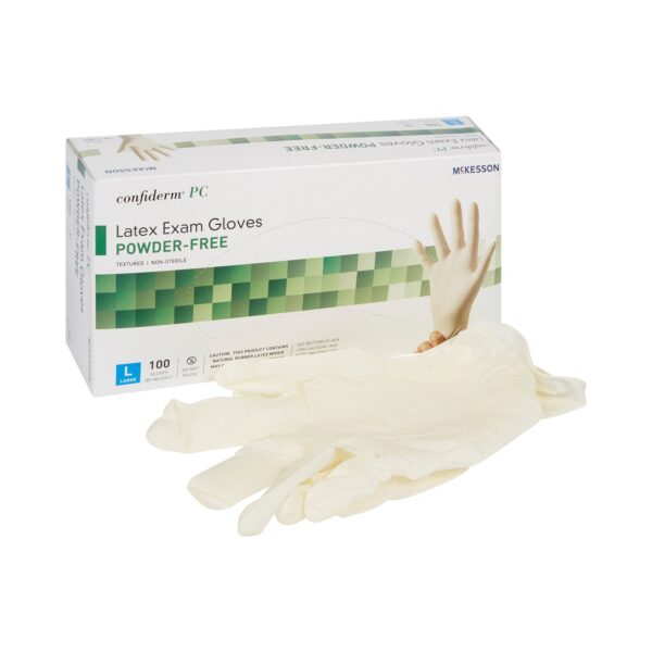 McKesson Confiderm Large Latex Exam Gloves - Fully Textured Ivory, Standard Cuff