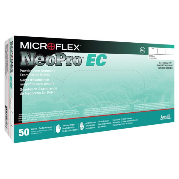 NeoPro EC Large NonSterile Polychloroprene Exam Gloves with Extended Cuff and Textured Fingertips - Green, Chemo Tested