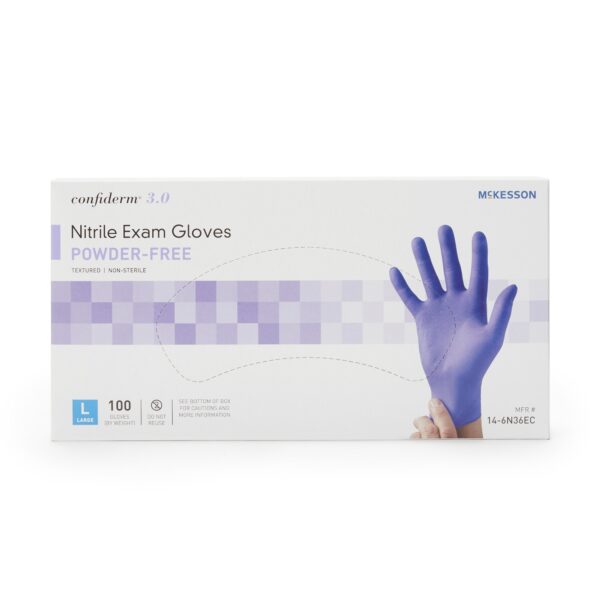 McKesson Confiderm 14-6N36EC Large Non-Sterile Nitrile Exam Gloves with Textured Fingertips - Image 5