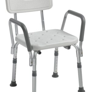 Drive Medical Padded Removable Arms Aluminum Frame Bath Bench with Backrest - 16 Inch Seat Width, 300 lbs Capacity (Part No. 12445KD-1)