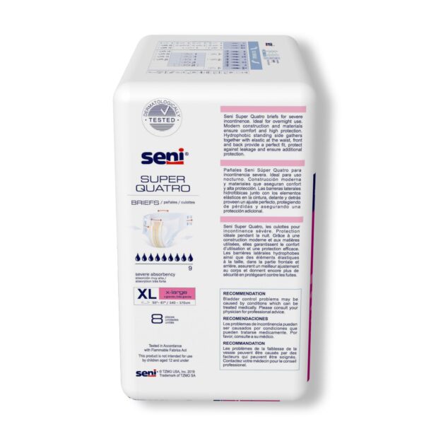 Seni Super Quatro X-Large Disposable Heavy Absorbency Incontinence Brief by Seni (Part Number S-XL08-BQ1) - Image 6