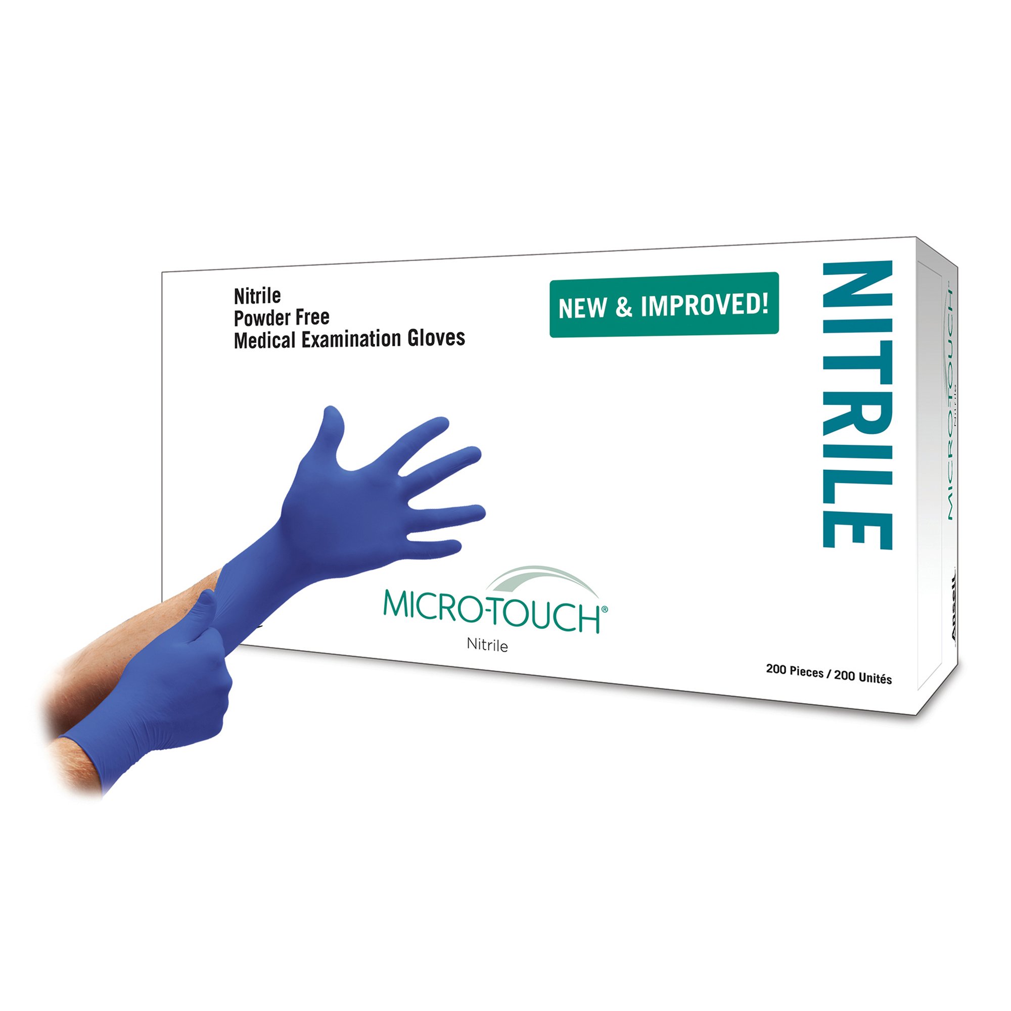 Ansell Micro-Touch Nitrile X-Large Exam Gloves * Chemotherapy Tested, Textured Fingertips, Blue, Standard Cuff