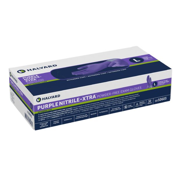 Halyard Purple Nitrile-Xtra Large Exam Gloves with Extended Cuff and Textured Fingertips - Part 50603 - Image 3