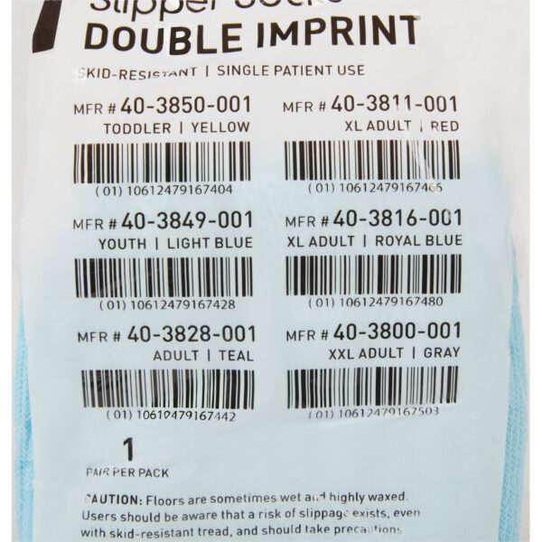McKesson Terries Youth Slipper Socks with Double Tread - Light Blue, Part Number 40-3849-001 - Image 4