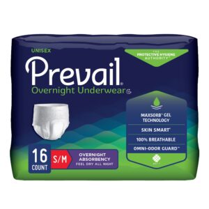 Prevail Overnight Unisex Absorbent Underwear, Small/Medium - Heavy Absorbency with MaxSorb Gel Technology