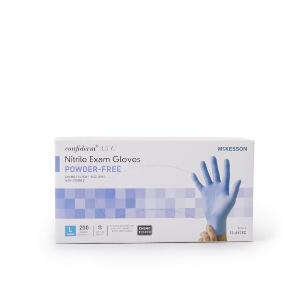 McKesson Confiderm 3.5C Large Nitrile Exam Gloves * Blue, Chemo Tested, Textured Fingertips - Image 6