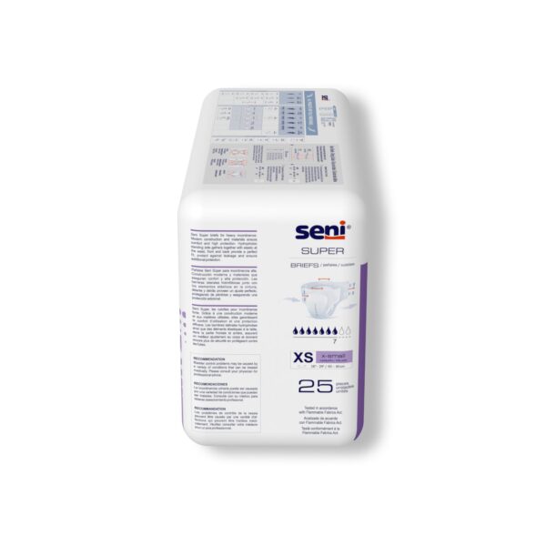 Seni Super X-Small Unisex Adult Incontinence Brief with Heavy Absorbency - Part Number S-XS25-BS1 - Image 6