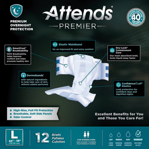 Attends Premier Large Disposable Heavy Absorbency Unisex Adult Incontinence Brief - Part Number ALI-BR30 - Image 8