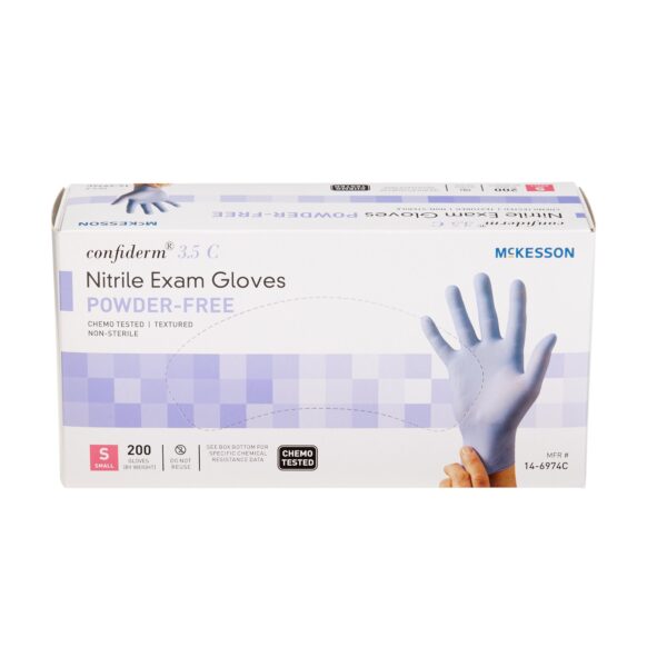 McKesson Confiderm 3.5C Small Nitrile Exam Gloves - Powder-Free, Textured Fingertips, Blue Chemo Tested - Image 6