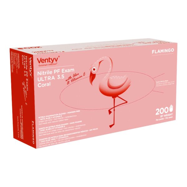 Ventyv Ultra 3.5 Nitrile Exam Gloves, Medium, Coral (Flamingo) * NonSterile with Textured Fingertips and Standard Cuff