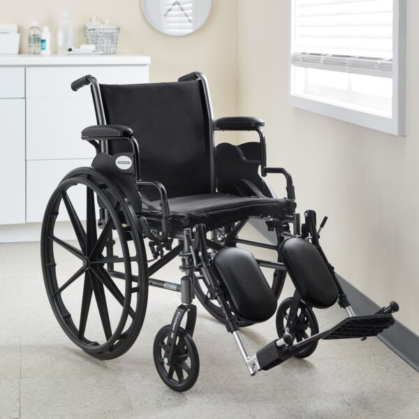 McKesson Dual Axle Wheelchair with Desk Length Arms and Swing-Away Footrests, 20-Inch Seat Width, Black Upholstery, 350 lbs Capacity - Image 4
