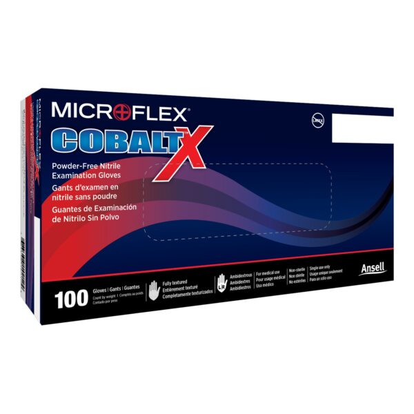 Nitrile Exam Gloves by Cobalt, Model N213, X Large, Fully Textured, 9-inch Length