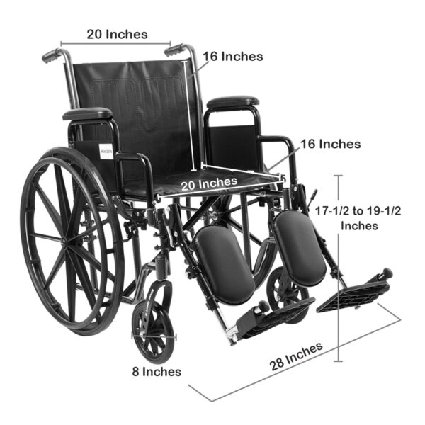 McKesson Dual Axle Wheelchair with Desk-Length Arms and Swing-Away Elevating Leg Rests - 20 Inch Seat, 350 lbs Capacity - Image 3