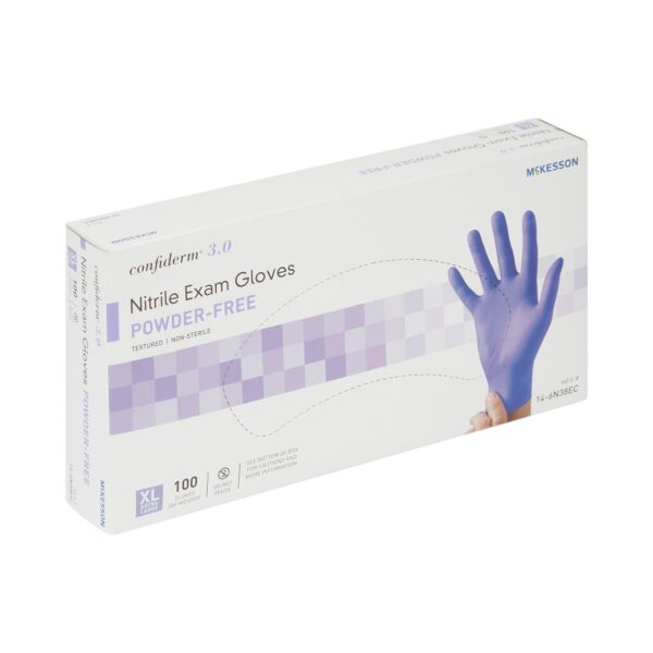 McKesson Confiderm 3.0 X-Large Nonsterile Nitrile Exam Gloves with Textured Fingertips, Blue - Image 6