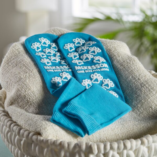 McKesson Paw Prints Unisex Adult Slipper Socks - One Size Fits Most, Teal - Image 9
