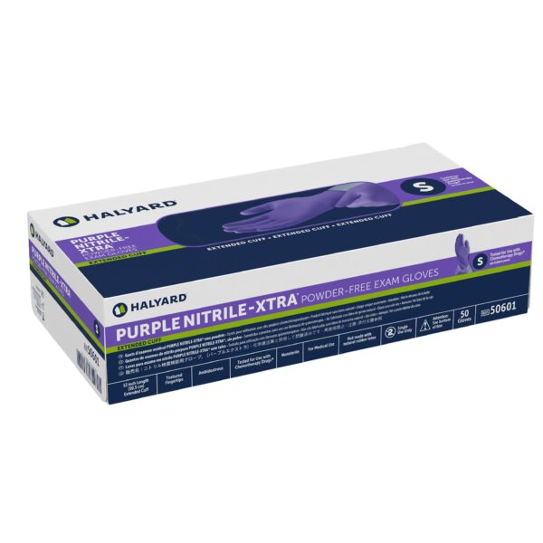 Halyard Purple Nitrile-Xtra Small Exam Gloves with Textured Fingertips - Chemotherapy Tested, 12 Inch Extended Cuff - Image 3