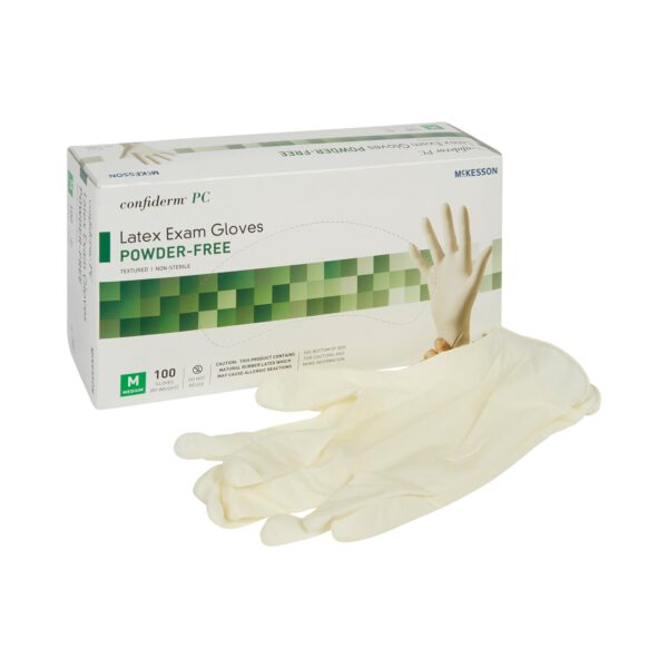 McKesson Confiderm Medium Non-Sterile Latex Exam Gloves - Ivory, Standard Cuff with Fully Textured Exterior