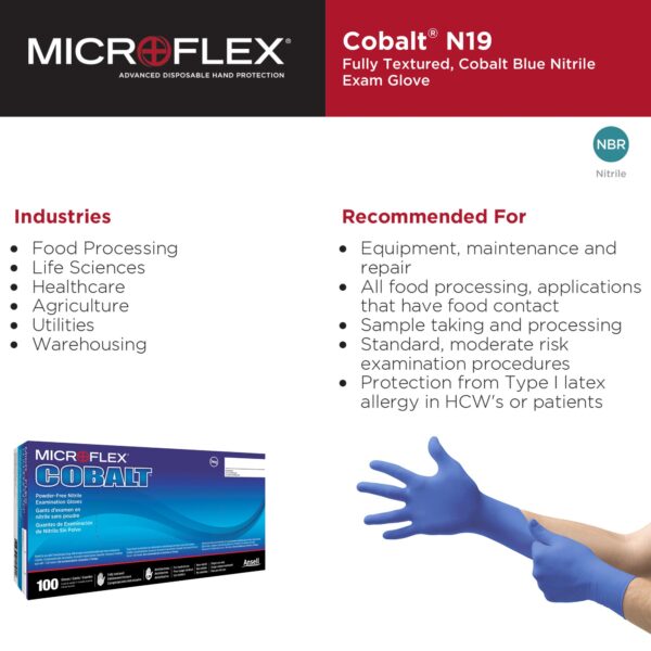 Microflex N194 Cobalt X-Large NonSterile Nitrile Exam Gloves - Fully Textured, Standard Cuff, Blue - Image 4