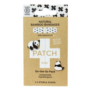 Patch* Kids On The Go Pack Bamboo & Coconut Oil Adhesive Bandages - 3/4 x 3 Inch Kid-Friendly Panda Design