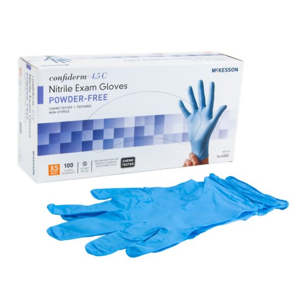 McKesson Confiderm 4.5C X-Small Nitrile Exam Gloves with Textured Fingertips and Beaded Cuffs