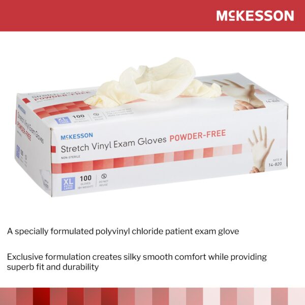McKesson X-Large Non-Sterile Stretch Vinyl Exam Gloves - Ivory, Standard Cuff, Smooth Finish - Image 4