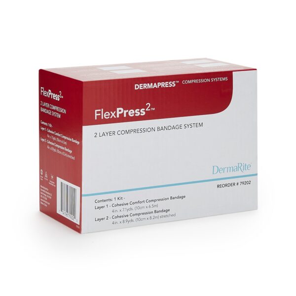 FlexPress2 2-Layer Compression Bandage System by Smith & Nephew - 4 Inch x 7-1/10 Yard / 4 Inch x 8-9/10 Yard, Tan/White, Self-Adherent Closure, Non-Sterile - Image 2
