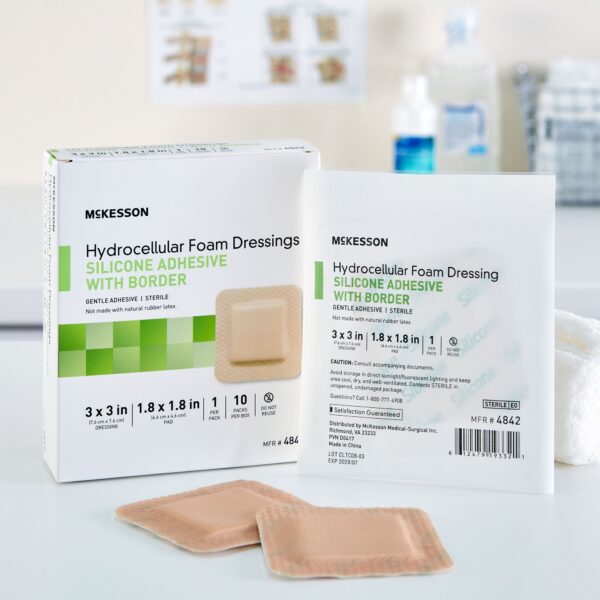 McKesson Foam Dressing 3 x 3 Inch with Border Film Backing and Silicone Gel Adhesive, Sterile - Image 5
