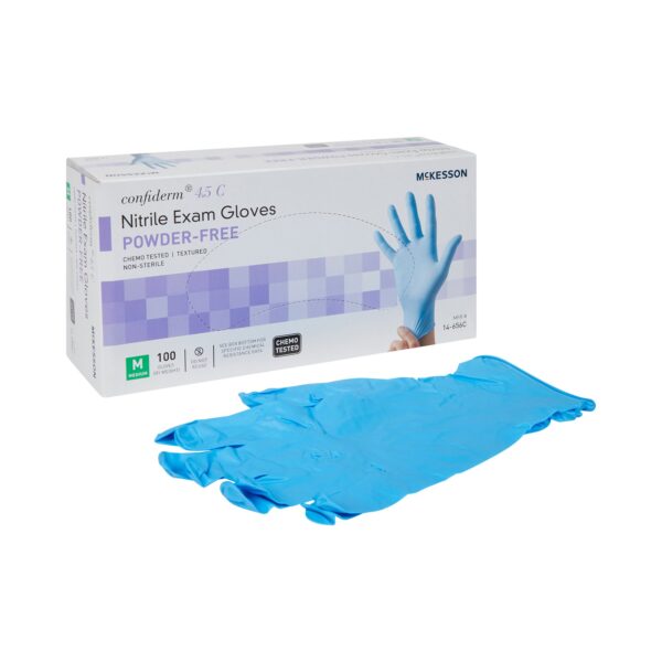 McKesson Confiderm 4.5C Medium NonSterile Nitrile Exam Gloves with Textured Fingertips, Blue, Chemo Tested