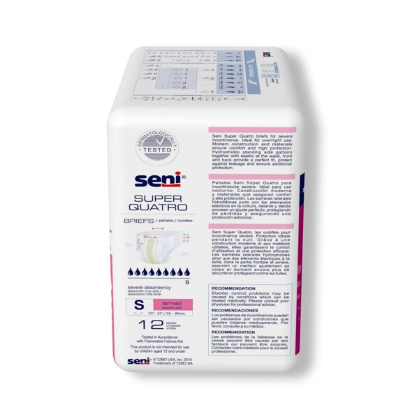 Seni Super Quatro Small Unisex Adult Incontinence Brief with Heavy Absorbency - Part Number S-SM12-BQ1 - Image 6