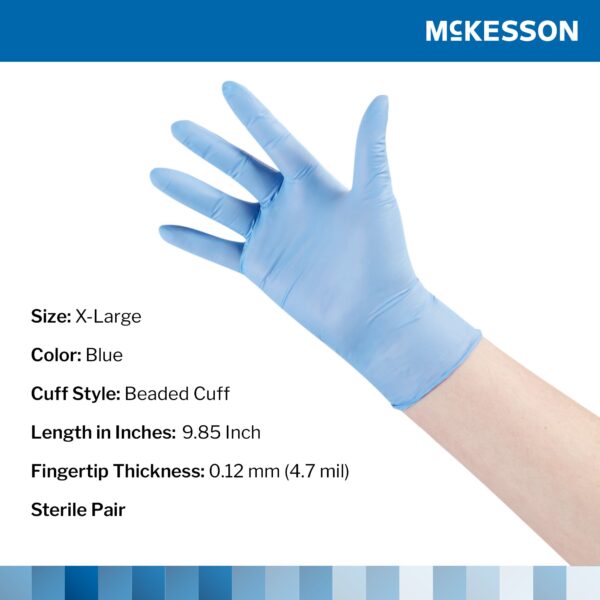 McKesson Confiderm Nitrile Exam Gloves - Size Extra Large, Blue, Sterile, Textured Fingertips - Image 2