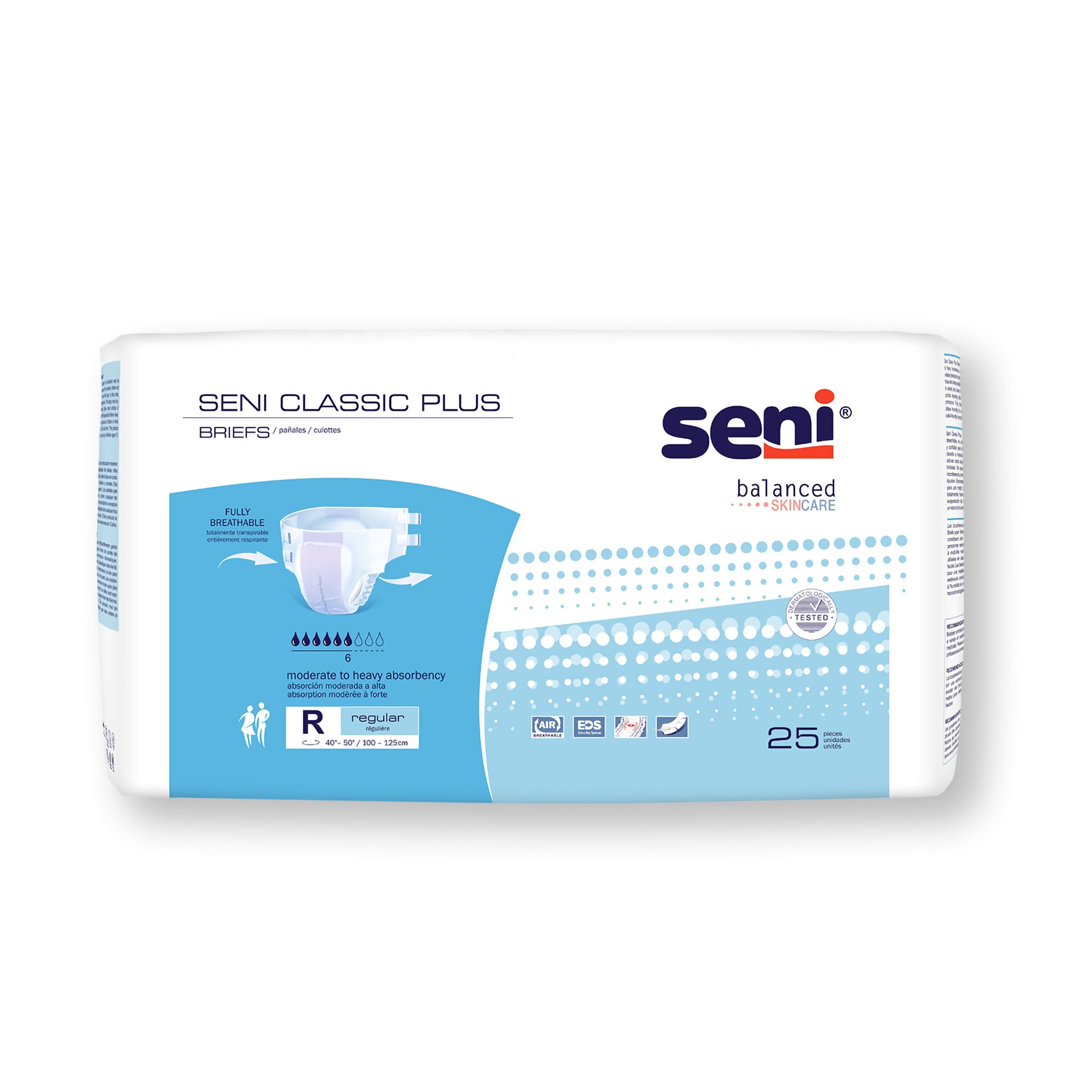 Seni Classic Plus Regular Disposable Incontinence Brief by Seni - Moderate Absorbency, Fits 40-50 Inch Waists