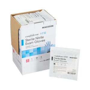 McKesson Confiderm STR Small Nitrile Exam Gloves * Sterile, Textured Fingertips, Blue, Standard Cuff