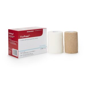 FlexPress2 2-Layer Compression Bandage System by Smith & Nephew - 4 Inch x 7-1/10 Yard / 4 Inch x 8-9/10 Yard, Tan/White, Self-Adherent Closure, Non-Sterile