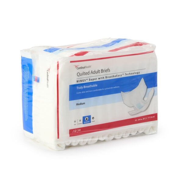 Medline Unisex Adult Incontinence Briefs with Wings, Super Quilted Medium Disposable Heavy Absorbency (Part No. 87083)