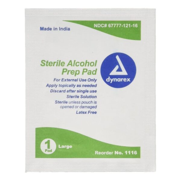 Dynarex Alcohol Prep Pad 70% Isopropyl Alcohol - Large Sterile Individual Packet - Image 2