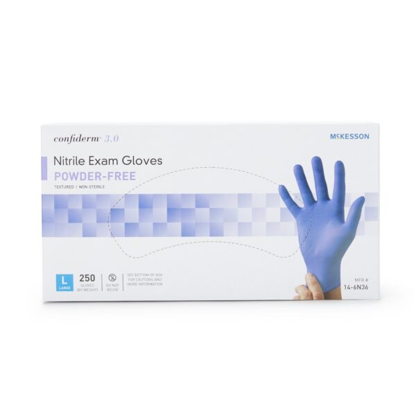 McKesson Confiderm 3.0 Large Nitrile Exam Gloves with Textured Fingertips * Blue, Non-Sterile, Standard Cuff - Image 5
