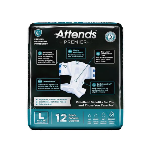 Attends Premier Large Disposable Heavy Absorbency Unisex Adult Incontinence Brief - Part Number ALI-BR30 - Image 4