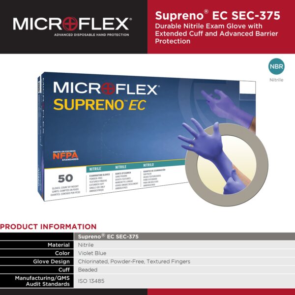 Supreno EC X-Large Nitrile Exam Gloves with Extended Cuff - Blue, Chemo and Fentanyl Tested - Image 6