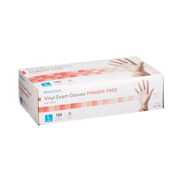 McKesson Large Vinyl Exam Gloves - Non-Sterile, Clear, Standard Cuff, Smooth Finish - Image 6