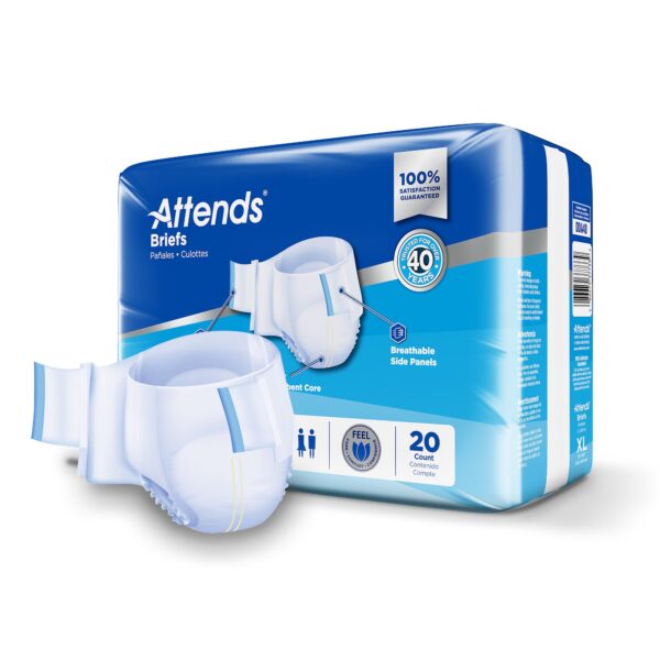 Attends Unisex X-Large Disposable Heavy Absorbency Incontinence Brief - SecureGrip Fit, Leak Protection, 58-63 inch Waist - Image 2