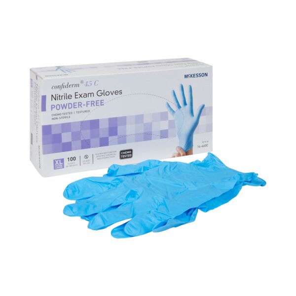 McKesson Confiderm 4.5C X-Large Nitrile Exam Gloves - Blue, Chemo Tested, Textured Fingertips