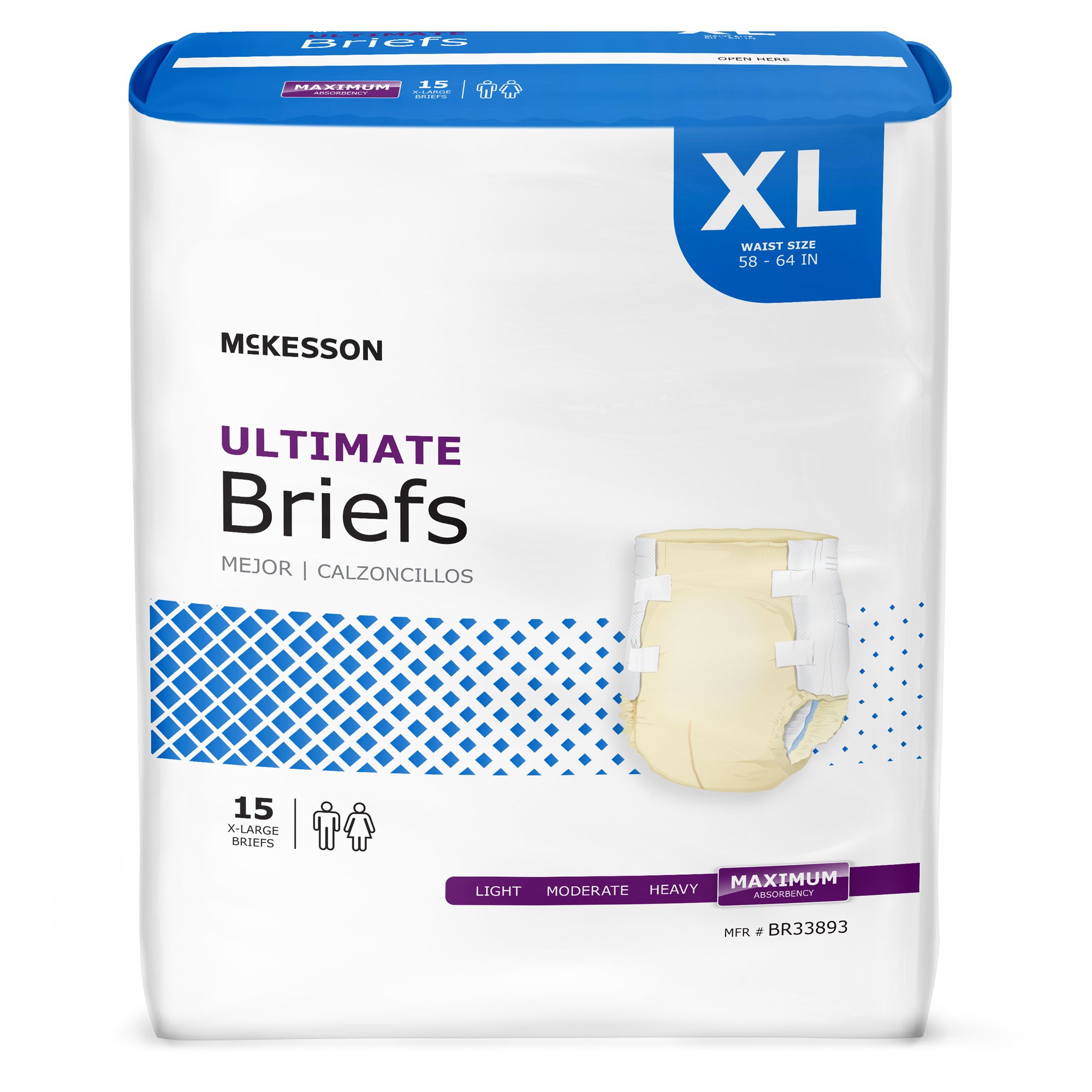 McKesson Unisex Adult Incontinence Brief X-Large - Heavy Absorbency, Model BR33893