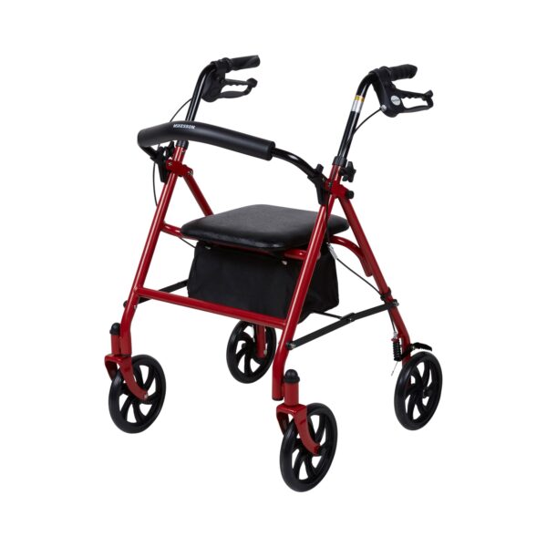 McKesson 4 Wheel Rollator with Adjustable Height and Folding Steel Frame - Red - Image 3