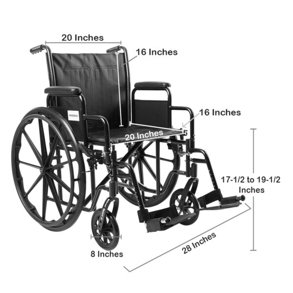 McKesson Dual Axle Wheelchair with Desk Length Arms and Swing-Away Footrests, 20-Inch Seat Width, Black Upholstery, 350 lbs Capacity - Image 3