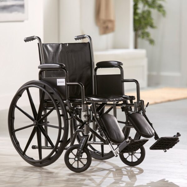 McKesson Dual Axle Wheelchair with Desk-Length Arms and Swing-Away Elevating Leg Rests - 20 Inch Seat, 350 lbs Capacity - Image 4