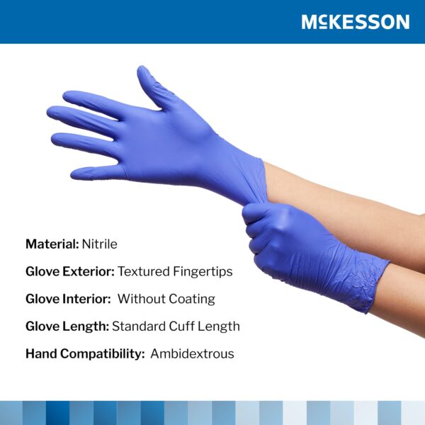 McKesson Confiderm 3.0 Small Nitrile Exam Gloves with Textured Fingertips - NonSterile, Blue - Image 3