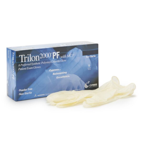 Trilon 2000 PF Exam Gloves by Brand - Large Non-Sterile Stretch Vinyl with Standard Cuff and Smooth Ivory Finish